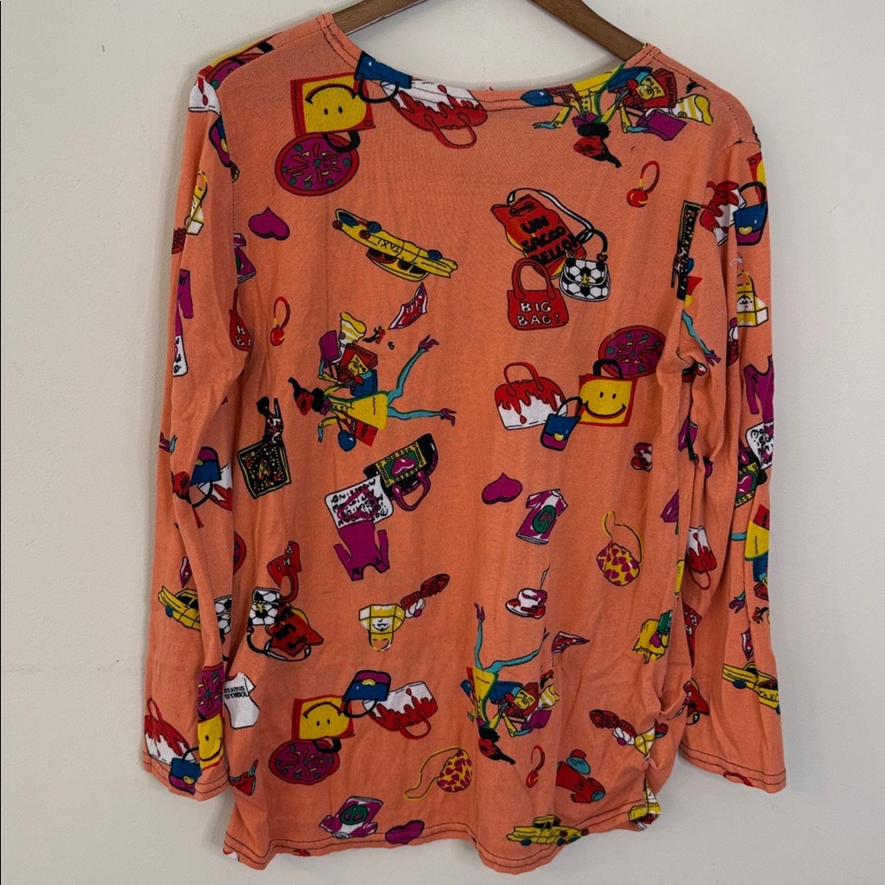 Yilia Fashion Collection funky orange novelty print sweater soft casual fun LG - Picture 4 of 10